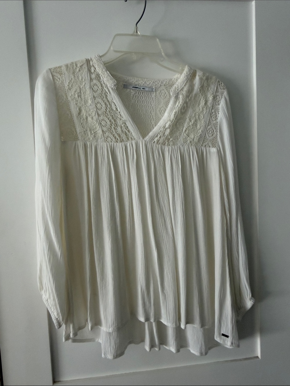 Oneill Boho Lace Yoke Cream Long-Sleeve Tunic